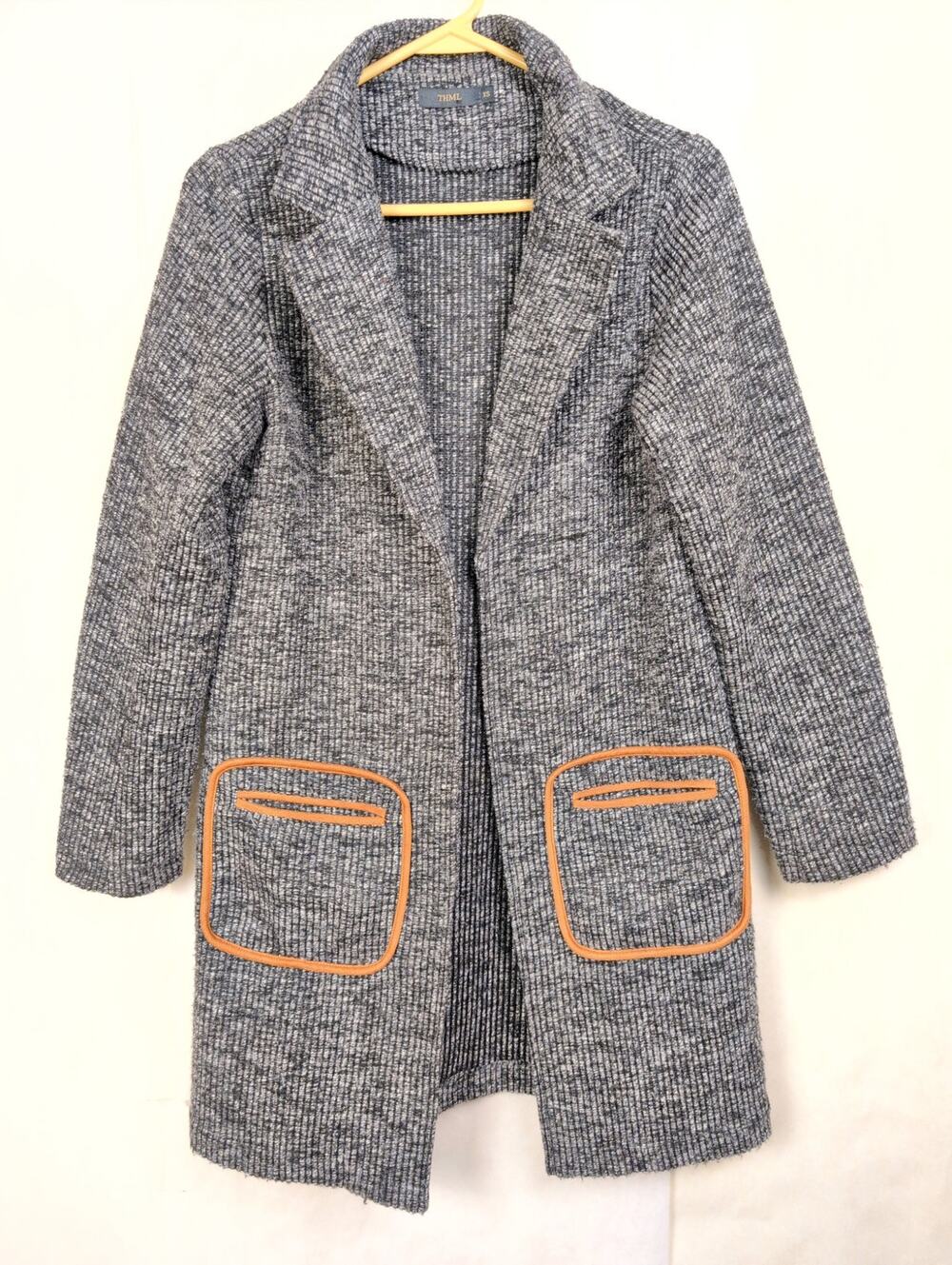 THML grey melange ribbed sweater coatigan jacket Size XS Preppy Classic Minimal
